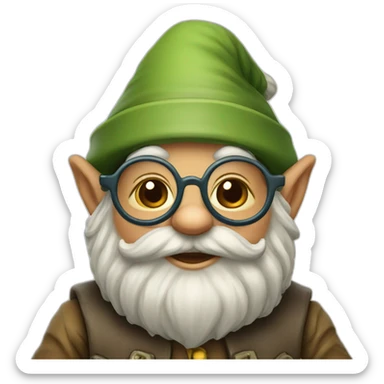 cheerful pot-bellied gnome with glasses sticker