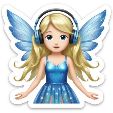 long haired make glitter fairy wearing headpones wing wings
 sticker