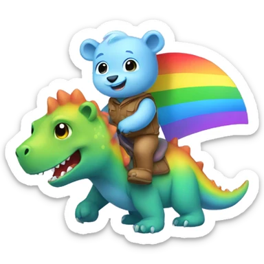 Little bear cub riding rainbow Dinosaur  sticker