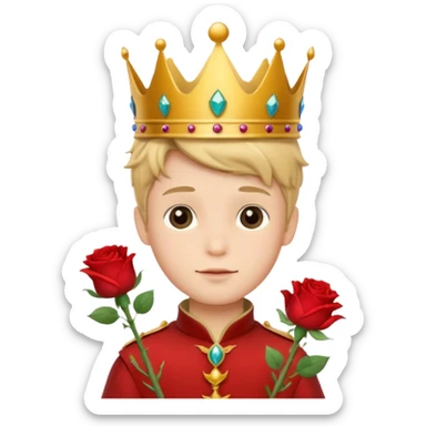 The Little Prince with a crown and a rose in his hand sticker