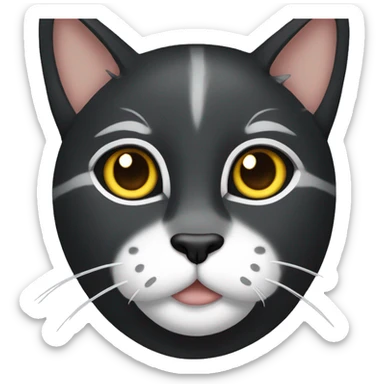 The cat is black with a white spot on the chest sticker