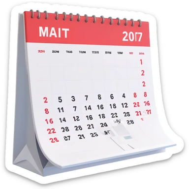 Apple-style 3D emoji icon of a calendar in perspective view, minimalistic design, only one centered date number, no month name, no weekday, no text or symbols other than the single number, realistic glossy material, soft depth, clean and detailed rendering sticker