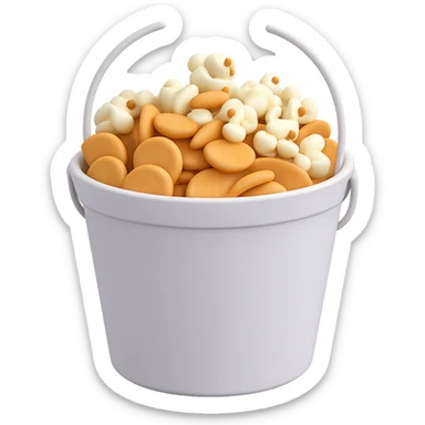Add popcorn to the snacks bucket emoji in microsoft style 3d fluent emojis with no background, maintaining the 3D emoji style look and feel. sticker