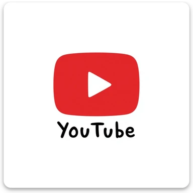 hand-drawn doodle style YouTube logo, playful lines, red and white, iconic play button sticker