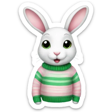 Cute rabbit wearing green, pink stripe sweater sticker