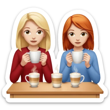 Two girls (one blonde one redhead) making lattes in dorm room  sticker