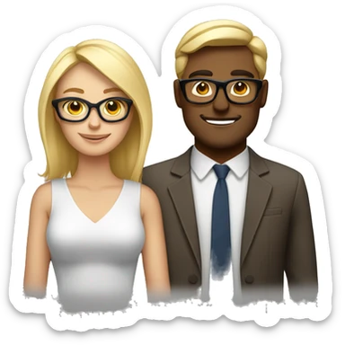 in love caucasian couple brownhear strong man, blonde woman with glases sticker