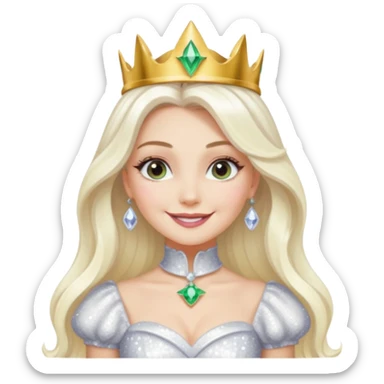 The Good Witch from Oz with long white blonde hair, white sequin outfit sticker
