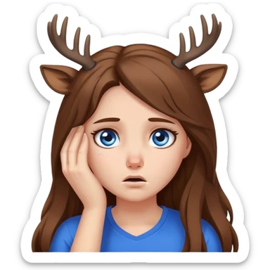 Deer girl facepalm, disappointment ,with white skin and brown long hair with blue eyes  sticker