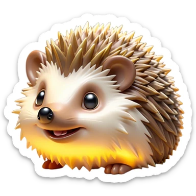 Cinematic Cheeky Hedgehog Portrait Emoji, Head tilted playfully with a mischievous squint and a tiny, cheeky grin, showcasing a compact, prickly body with soft quills and perky little ears, Simplified yet remarkably expressive features, highly detailed, glowing with a vibrant, playful glow, high shine, spirited and quirky, stylized with an air of whimsical woodland mischief, soft glowing outline, capturing the essence of a cheeky hedgehog that looks ready to roll out of the screen with playful attitude! sticker