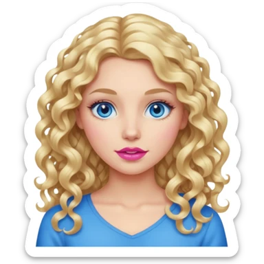 açık tenli  uzun kıvırcık sarı saçlı mavi gözlü   dudak rengi pembe yetişkin kadın yüz   sticker