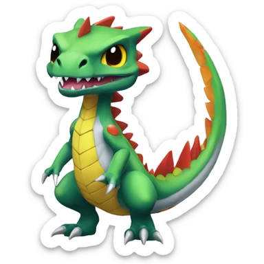 Colorful Edgy Chibi-Greymon-Flygon-Velociraptor-Pokémon sticker