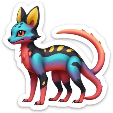 Neon-magma-pastel-gradients-colored Salandit-Umbreon-Genet-Noivern-Noibat-Serval-Hybrid (Full body) sticker