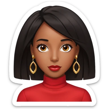 Kelly Rowland brown eyes, black hair, red outfit with earrings sticker