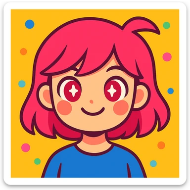 Change to a different hairstyle, keep pink hair and red eyes, modern cute illustration style. sticker