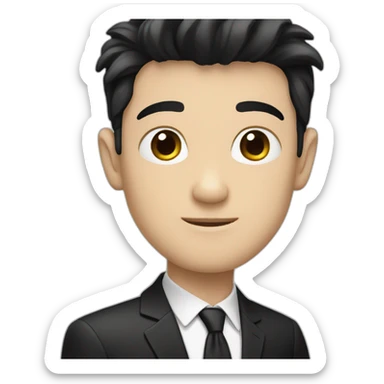 White guy with black suit and black hair sticker