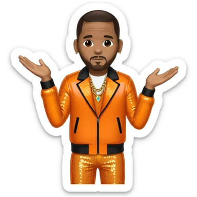 R. Kelly with dark brown hair, orange sequin outfit sticker