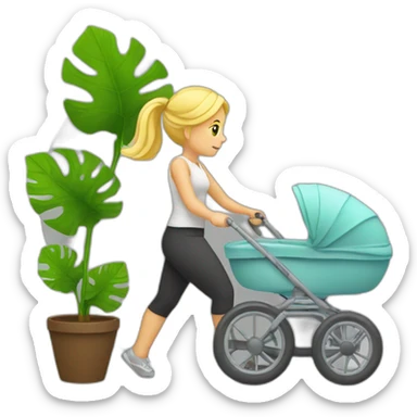 blond-woman-pushing-stroller-with-plant-in-it sticker