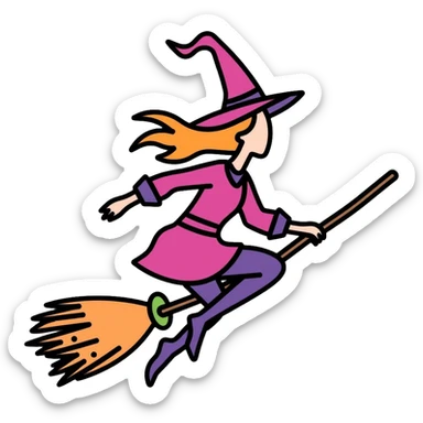 witch on a broom flying sticker