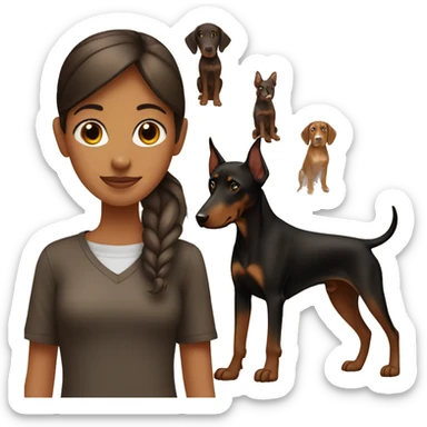 girl with brown doberman  sticker