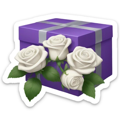 purple box with white roses sticker