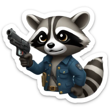 Raccoon pointing gun sticker