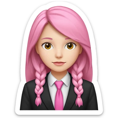 long haired woman with pink tie and blazer sticker