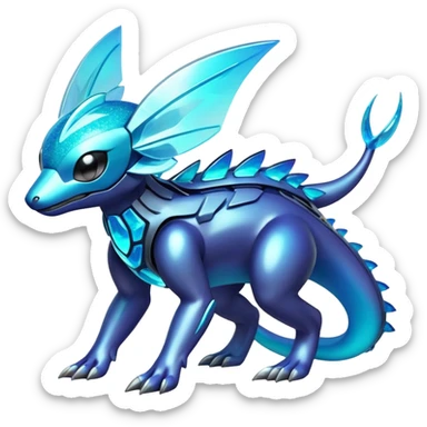  Shiny sparkly transparent bioluminescent luminescent vibrant bright pastel dark exotic iridescent colorful gradients futuristic modern metallic glossy glittery fantasy-cyber-Protogen-Fakémon-Pokémon-Vernid-creature sticker