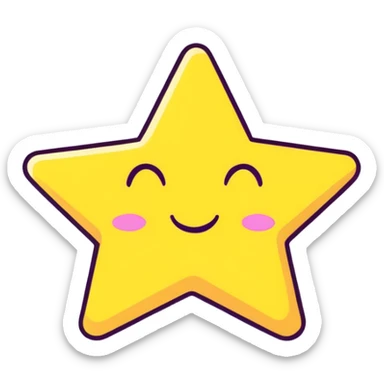 3D golden star with soft glow and glitter, smiling face, cartoon icon style, Pixar-inspired lighting, pastel yellow background sticker