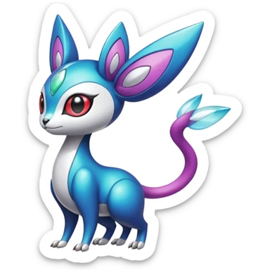Shiny Colorful glowing glossy smooth soft silky Futuristic Cyber-Vernid-Trico-Meloetta-Latias-Koraidon-Peppercat-Protogen-Pokémon-Digimon-Fakémon-fusion-hybrid-creature sticker