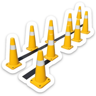 A boundary marked by a series of warning bollards lined up in a row, creating a clear division, with caution signs emphasizing the restricted area sticker