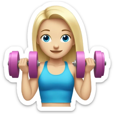 Blonde hair blue eyes girl lifting weights sticker