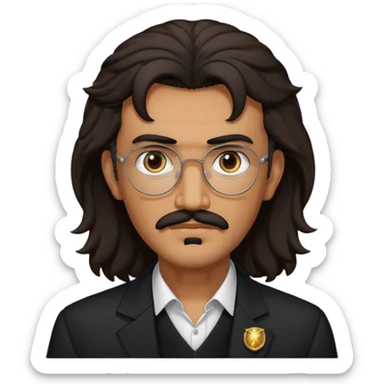 Tedros from The Idol with dark brown long hair and thin mustache, tan skin, black outfit sticker