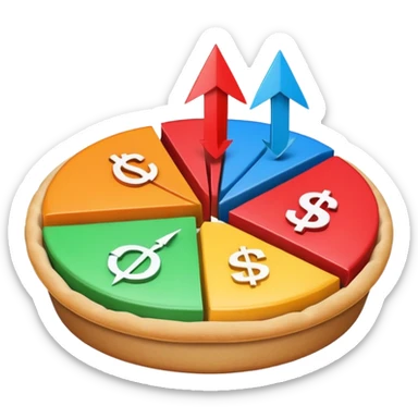 pie chart with arrows and a dollar sign sticker