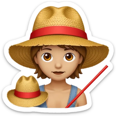 Fait moi cette emoji 🏴‍☠️ et rajoute sur la tête un chapeau de paille avec un fil rouge  sticker