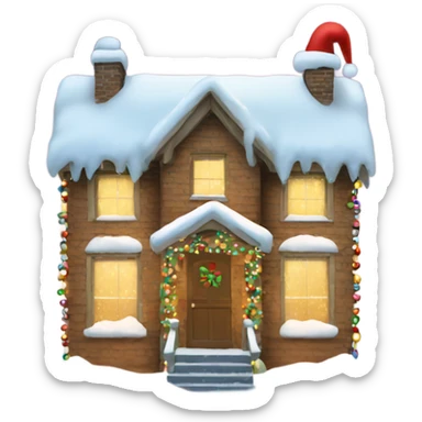 Christmas house wrapped in christmasmlights covered in snow sticker