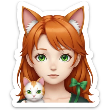 Anime girl with cat ears and she has ginger hair and green eyes sticker