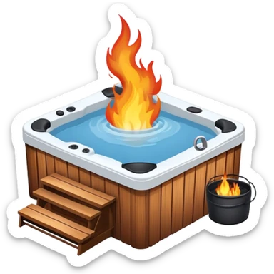 a hot tub with fire below sticker