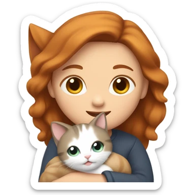 a woman with brown hair holds a ginger cat in one hand and a gray and white cat in the other  sticker