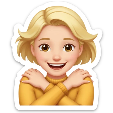 Girl crossing her arms in her neck while laughing  sticker