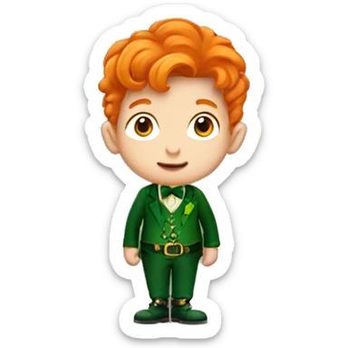 Short boy with orange hair wearing a leprechaun suit  sticker