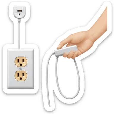 hand plugging a cord into a wall outlet emoji, symbolizing electrical installation, clear and simple style sticker