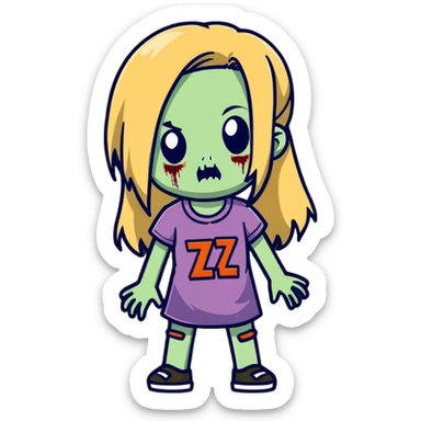 zombie girl with long straight dark blonde hair sticker