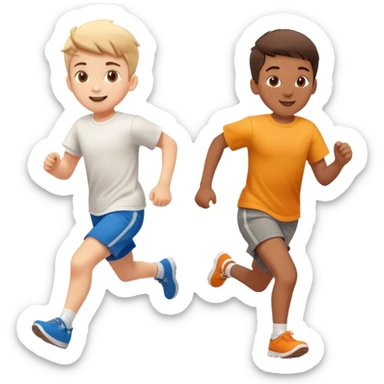 two children running together, happy and playful, motion blur sticker