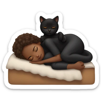 Black girl with brown hair sleeping next to black cat  sticker