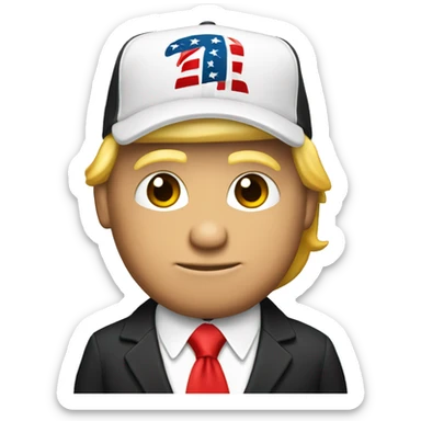 a single emoji of donald trump in a black suit, red tie, and red baseball cap sticker