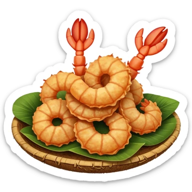 coconut shrimp, shrimp curled with crispy coconut breading, simple apple emoji style sticker