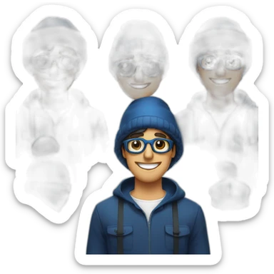 Homme cheveux noir lunette chemise bleu et bonnet de Noël sticker