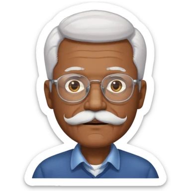 An elderly man emoji with medium-dark skin tone, white hair on the sides, glasses, light eyebrows, and a light white mustache and beard. sticker