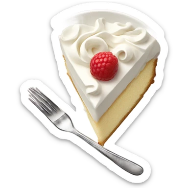 Slice cake vanilla witb whipcream at top and at plate and fork sticker